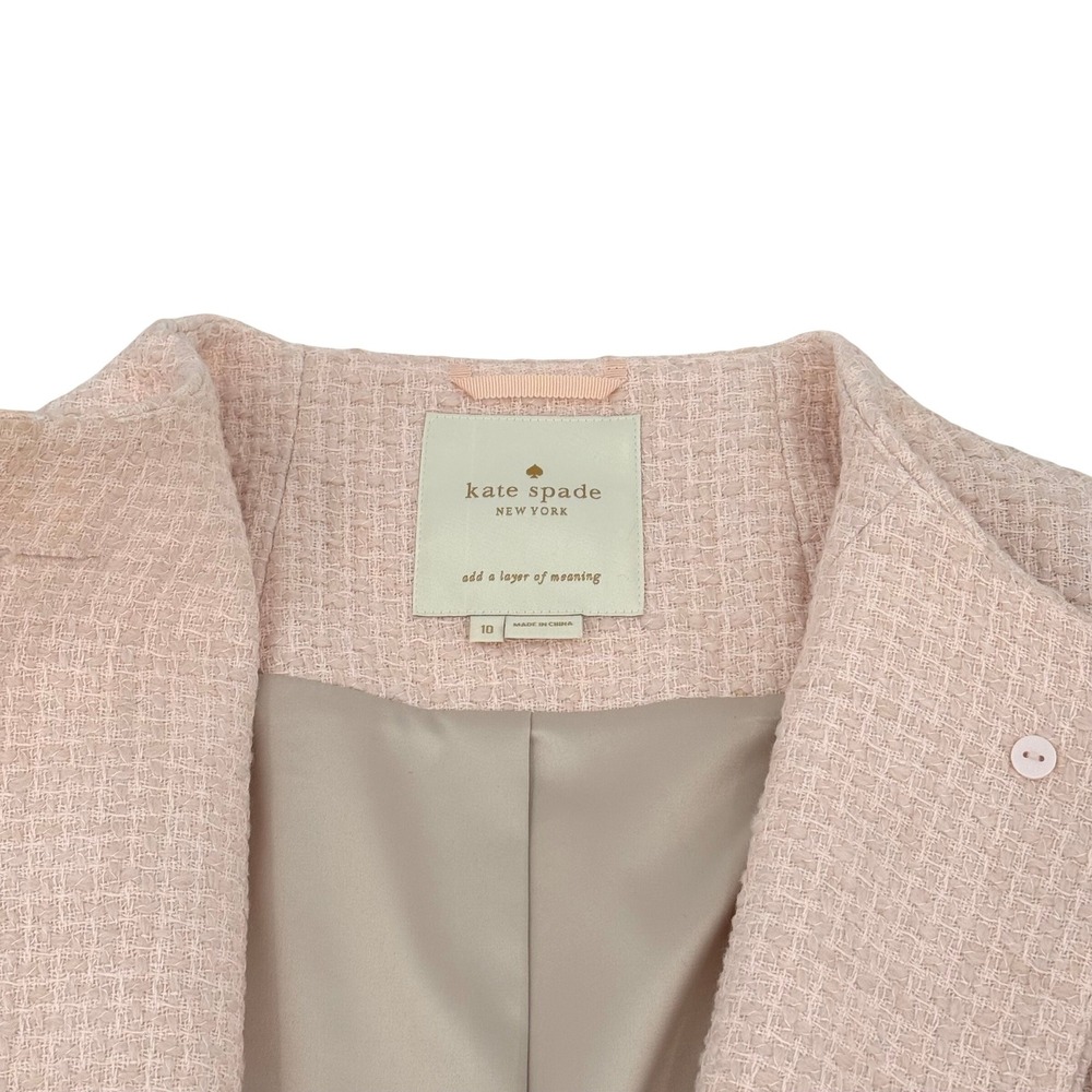 Kate‎ Spade Boucle Pink Single Breasted Button Front Collarless Coat Size 10 - Picture 3 of 4